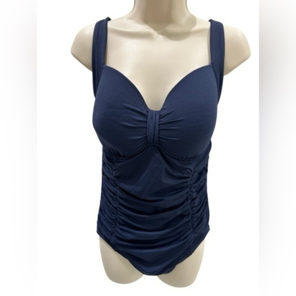 SEAFOLLY navy Blue rushed front knot one piece bikini swimsuit